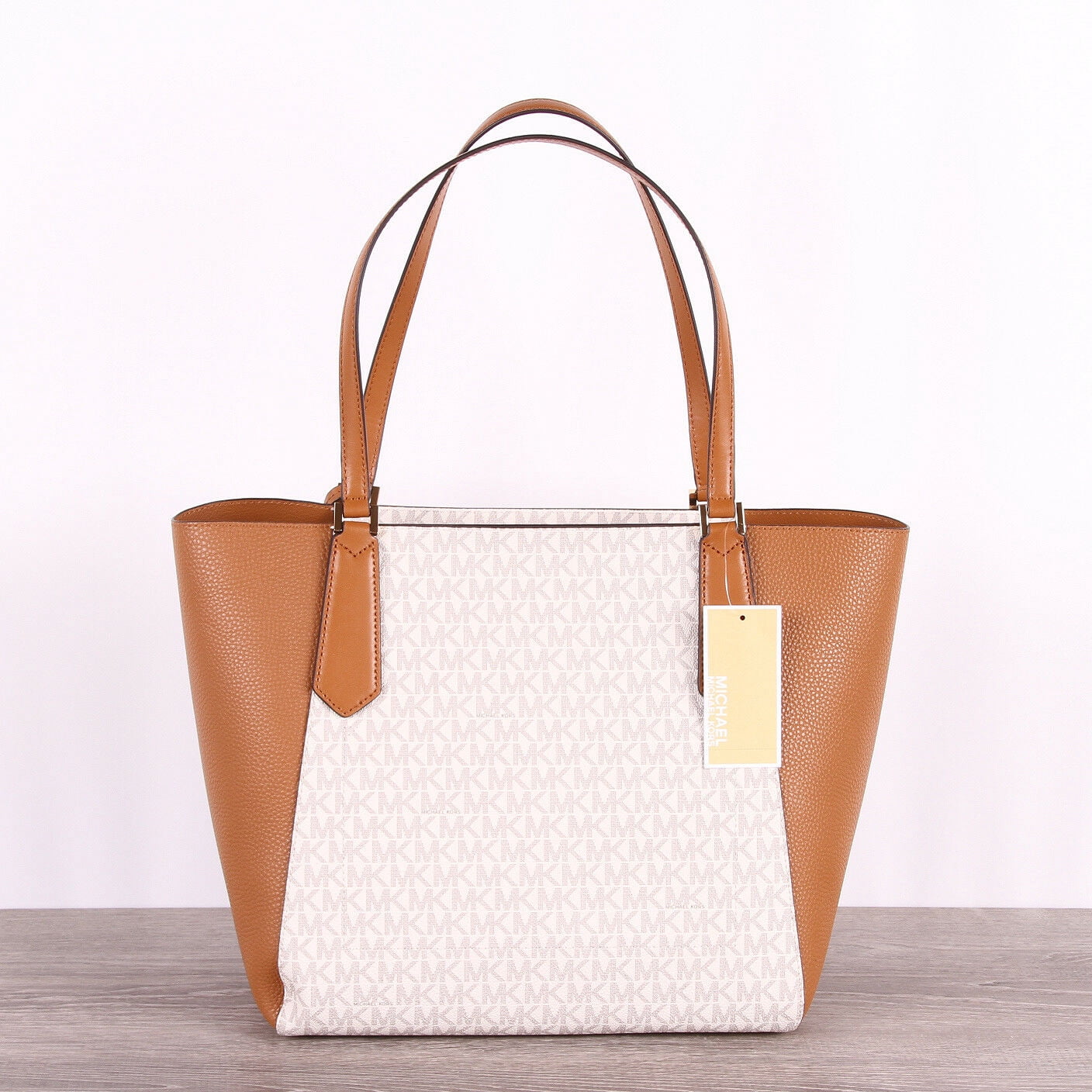 Michael Kors Kimberly Large Bonded Top Zip Tote Vanilla MK Acorn 