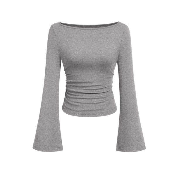 Camiseta corta de manga larga para mujer PRETTYGARDEN gris talla L