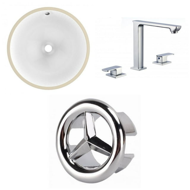 American Imaginations 15.25-in. W Round Bathroom Undermount Sink Set In White - Chrome Hardware AI-26762