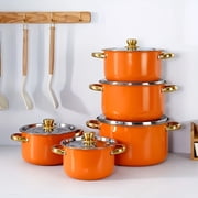 10pcs Stainless Steel Cookware Set - Orange, Non-stick Cookware Set, Heat-resistant, Frying Pan, Saucepan, Stew Pot, Multifunctional, Stylish, Durable, Suitable For All Stoves