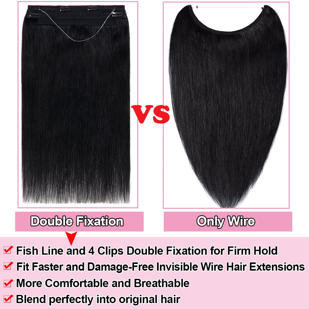 HAIRRO Wire Hair Extensions 100% Real Human Hair Straight Hair Extensions Invisible Wire Fish Line Hair Extensions Ash Brown and Bleach Blonde 20inch 110g Straight Hair Extensions For Women