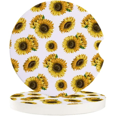

FMSHPON Hand Drawn Sunflower Set of 6 Car Coaster for Drinks Absorbent Ceramic Stone Coasters Cup Mat with Cork Base for Home Kitchen Room Coffee Table Bar Decor