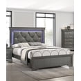 thumbnail image 2 of Bed Frame Dark Gray Leather Headboard 1pc Queen Size Bed w LED Bedroom Furniture Gray Unique Texture FB Solid wood, 2 of 8