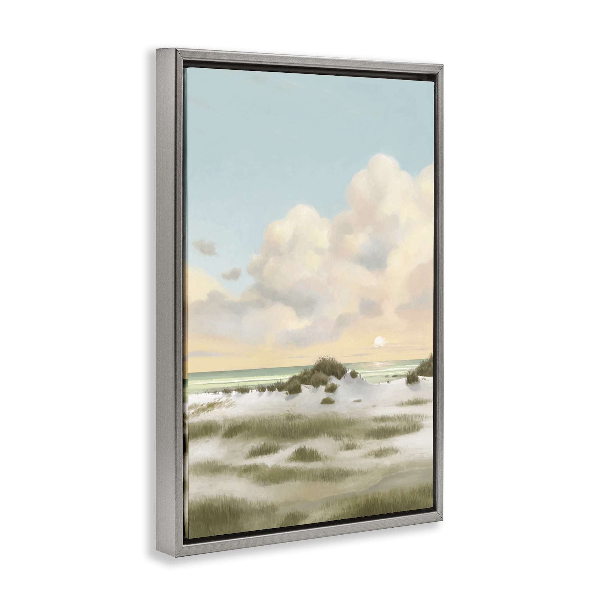 Stupell Industries Land & Sea Painting Landscape Painting Gray Floater Framed Canvas Art Print Wall Art, 21 x 31