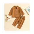 thumbnail image 2 of Bagilaanoe 2PCS Toddler Baby Boys Long Pants Set Long Sleeve Button Shirt Tops and Drawstring Trousers 6M 12M 18M 24M 3T 4T Fall Loungewear Outfits, 2 of 9