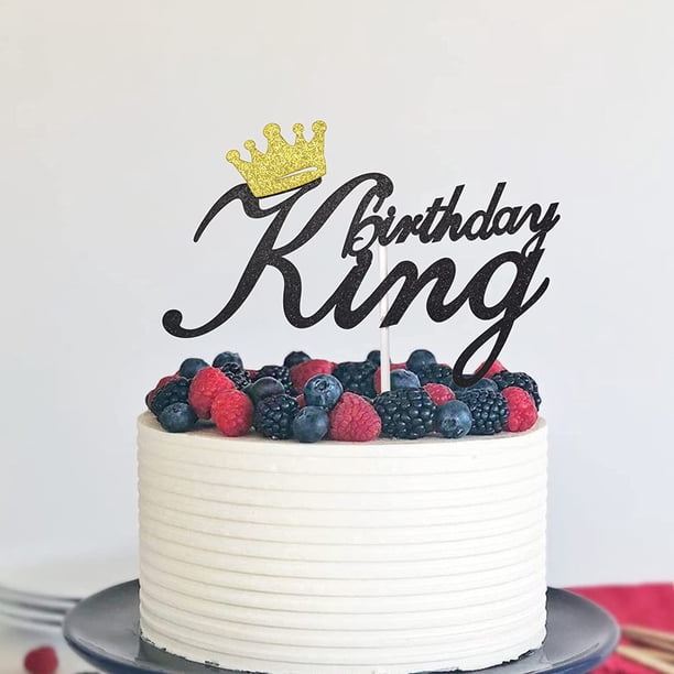 Birthday King Cake Topper - Glitter Boy Prince Decoration For Gender Reveal & Birthday Parties (Black)