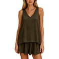 thumbnail image 6 of Women's V-Neck Sleeveless 2 Piece Casual Pajama Sets, Loose Flowy Tank Top & Ruffle Hem Elastic Shorts, Thin Lightweight All Season Wearable Daily Indoor | TruHer,Army Green L, 6 of 7