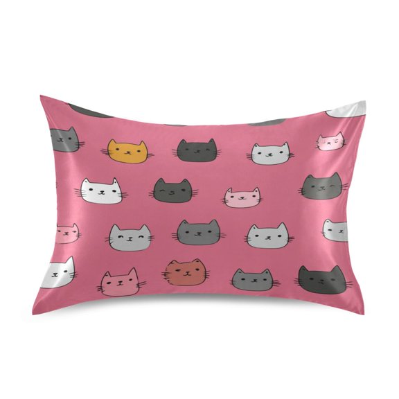 Silky Satin Standard Pillowcases For Hair And Skin Cartoon Kitty