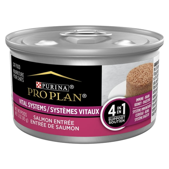 Purina Pro Plan Vital Systems Salmon Wet Cat Food Pate 4-in-1 Brain, Kidney, Digestive and Immune Formula, 3 oz Can