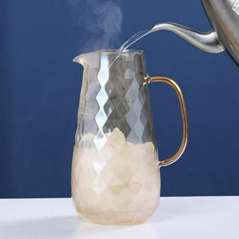 54 Ounces Glass Pitcher with Lid, Hot/Cold Water Carafe