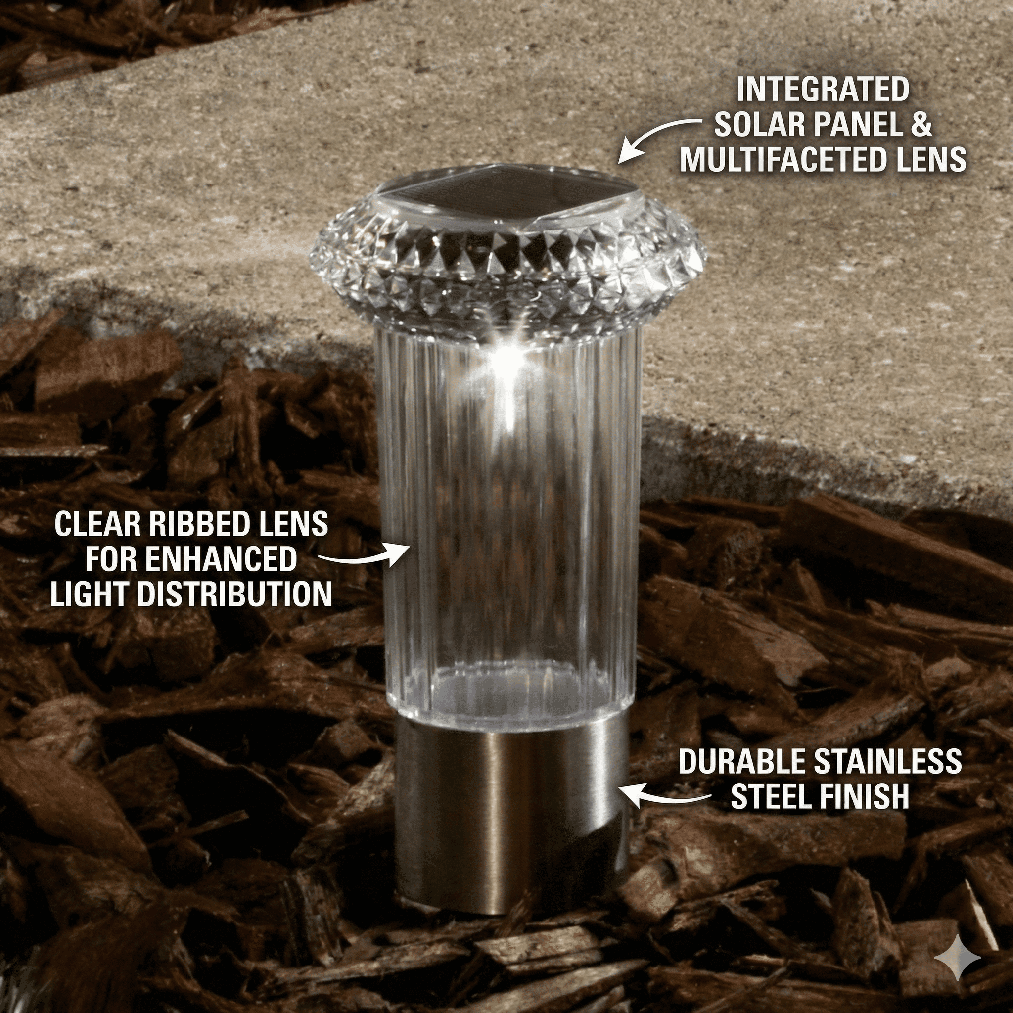 Mainstays Diamond Stainless Steel Solar Powered Mini Bollard Path Light, 6 Pack