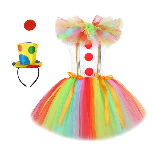 Disfraz de payasa para niña pequeña con gorro y diadema para Halloween. Hecho a mano. Talla XXL