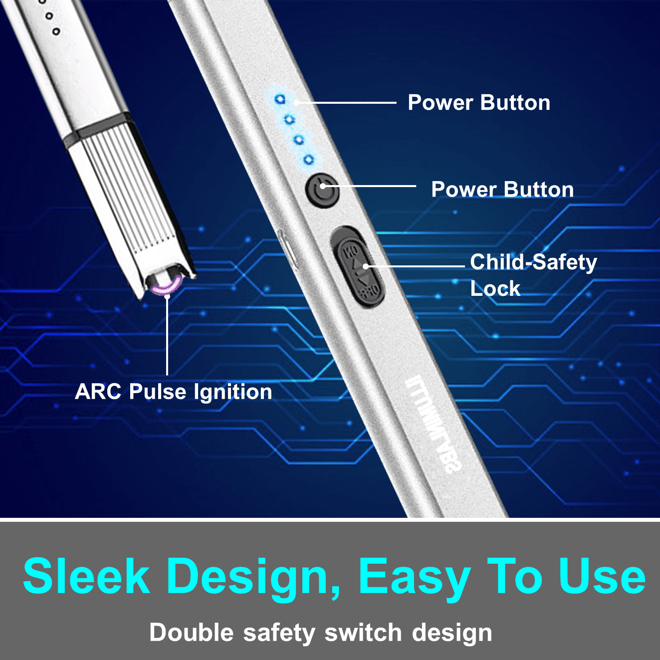 Electric Lighter - USB Rechargeable Candle lighter, Windproof Flameless Plasma Arc Lighter for BBQ Grill, Camping, Stove, 7.5" Long Stick Lighter,Silver