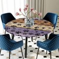 thumbnail image 5 of Elastic Fitted Round Tablecloth, Purple Brown Waterproof Stretch Table Cover for 36"-44" Tables, Rustic Farmhouse Dog Paw Vintage Washable Outdoor Tablecloths for Patio, Picnic, Camping, 5 of 9