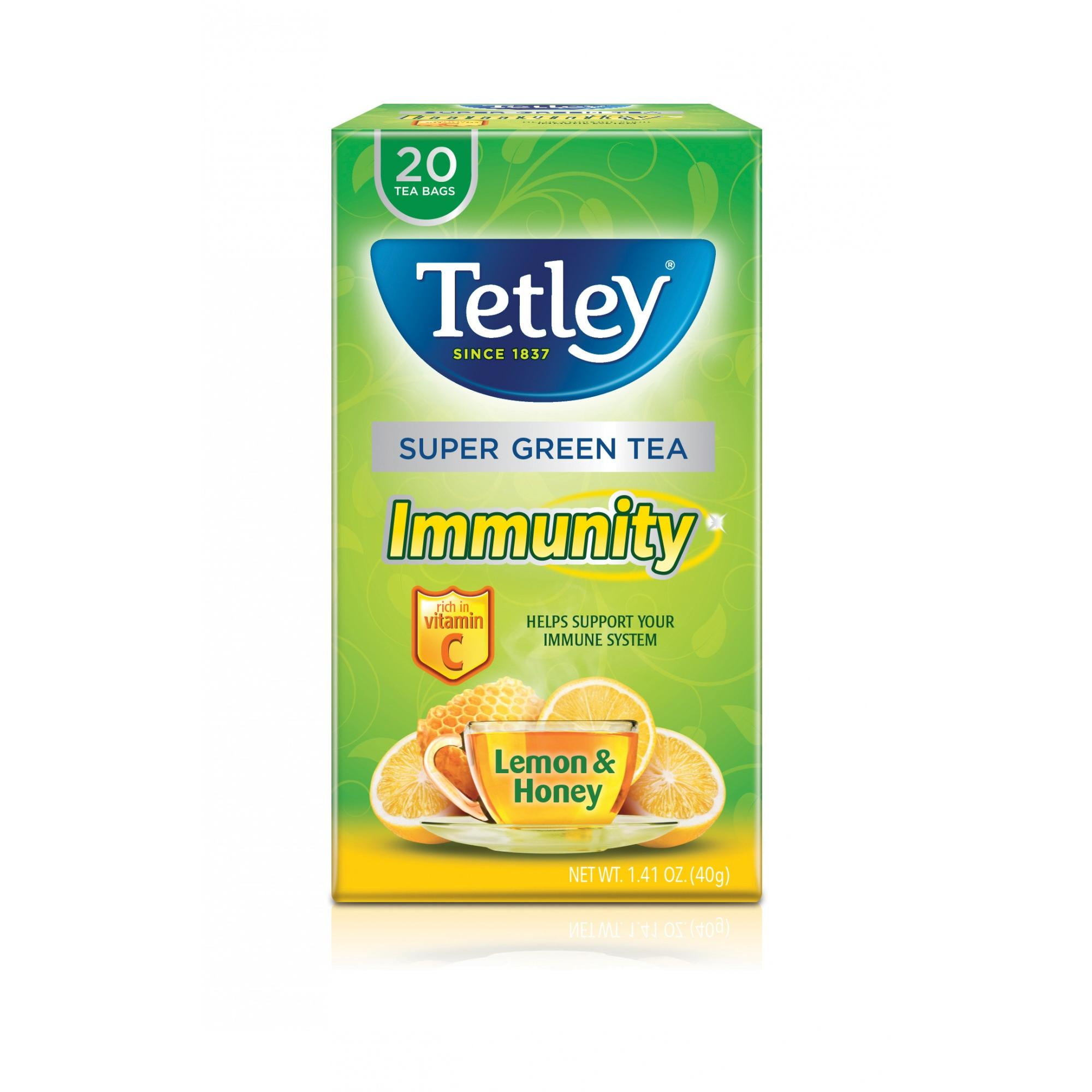 Tetley, Super Green Tea, Lemon Honey with Vitamin C, Tea Bags, 20 Ct