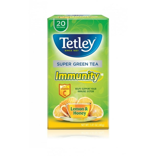 Tetley, Super Green Tea, Lemon Honey with Vitamin C, Tea Bags, 20 Ct