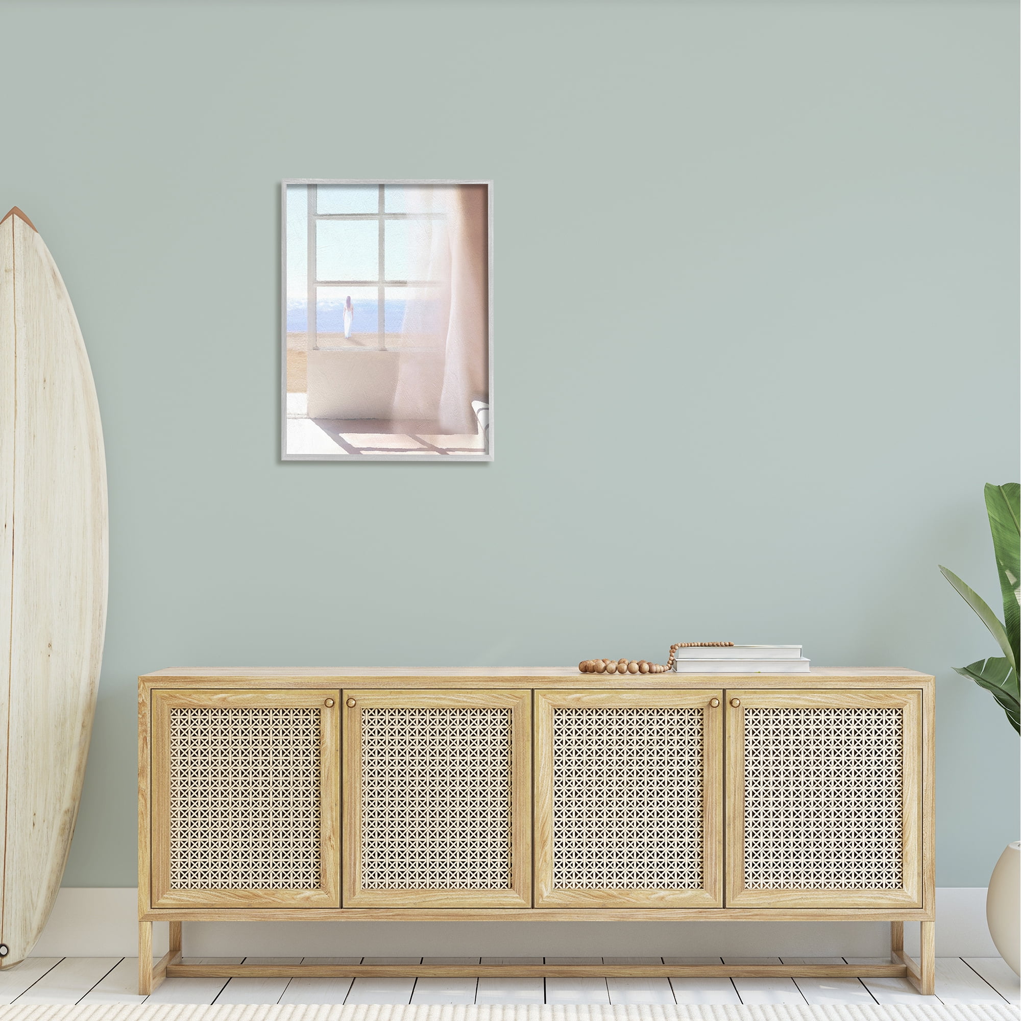 Stupell Industries Soothing Beach Sunlight Woman Waiting Shoreline Window Painting Gray Framed Art Print Wall Art, Design by Noah Bay