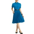 thumbnail image 2 of MODA NOVA Juniors Half Placket Shirt Dress Short Sleeve Ruffle Stand Neck Pleated Midi Dresses with Belt, 2 of 5