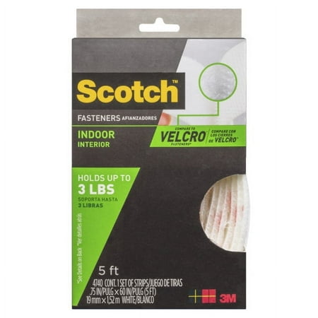 Scotch Super Strong 0.75" Wide White Hook & Loop Fasteners, 5 Ft.