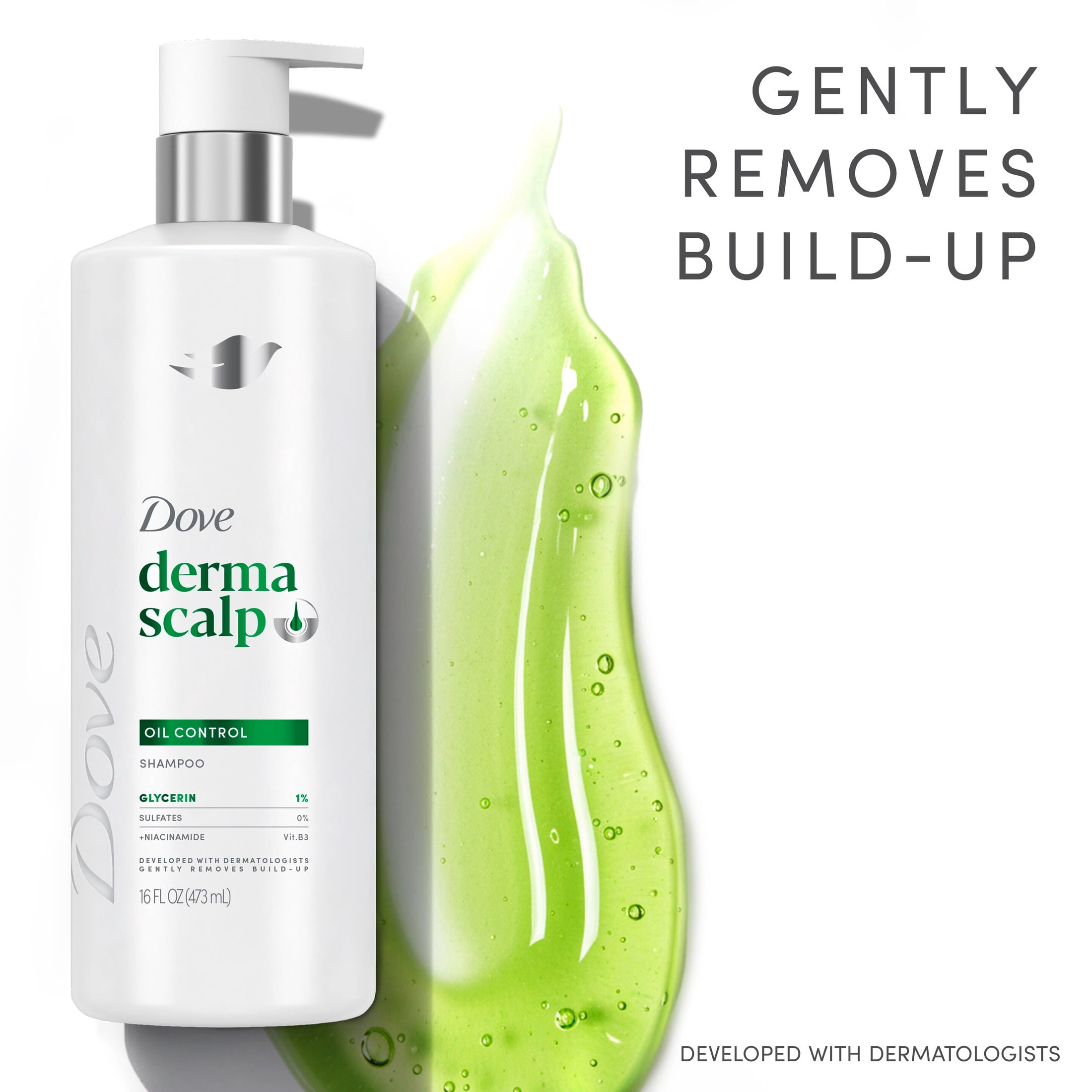 (4 pack) Dove Derma Scalp Oil Control Shampoo with Glycerin, Sulfates and Niacinamide for Removing Scalp Product Buildup, 16 fl oz 1 Count