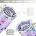 thumbnail image 5 of Purple Lavender Flower Butterflies 40 Oz Tumbler with Handle Lid and Straw, Stainless Steel Double Walled Vacuum Insulated Cup, Cute Birthday Gifts Tumbler for Women Men Friends, 5 of 7