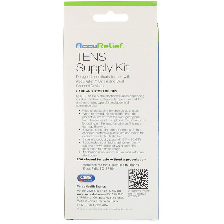 AccuRelief Universal TENS Unit Supply Kit - Pads Lead, 8 Sets of 2
