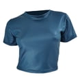thumbnail image 4 of MEICHEN Tshirts for Women Chic Sexy Leather Crop Top Tee for Women Slim Fit Short Cropped Tee Trendy Summer Fall Essentials Clothing, 4 of 4