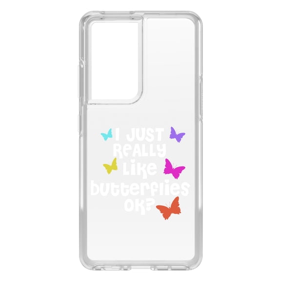 DistinctInk Clear Hybrid Case for Samsung Galaxy S21 Ultra (6.8" Screen) - I Just Really Like Butterflies - Raised Bezel Screen Guard