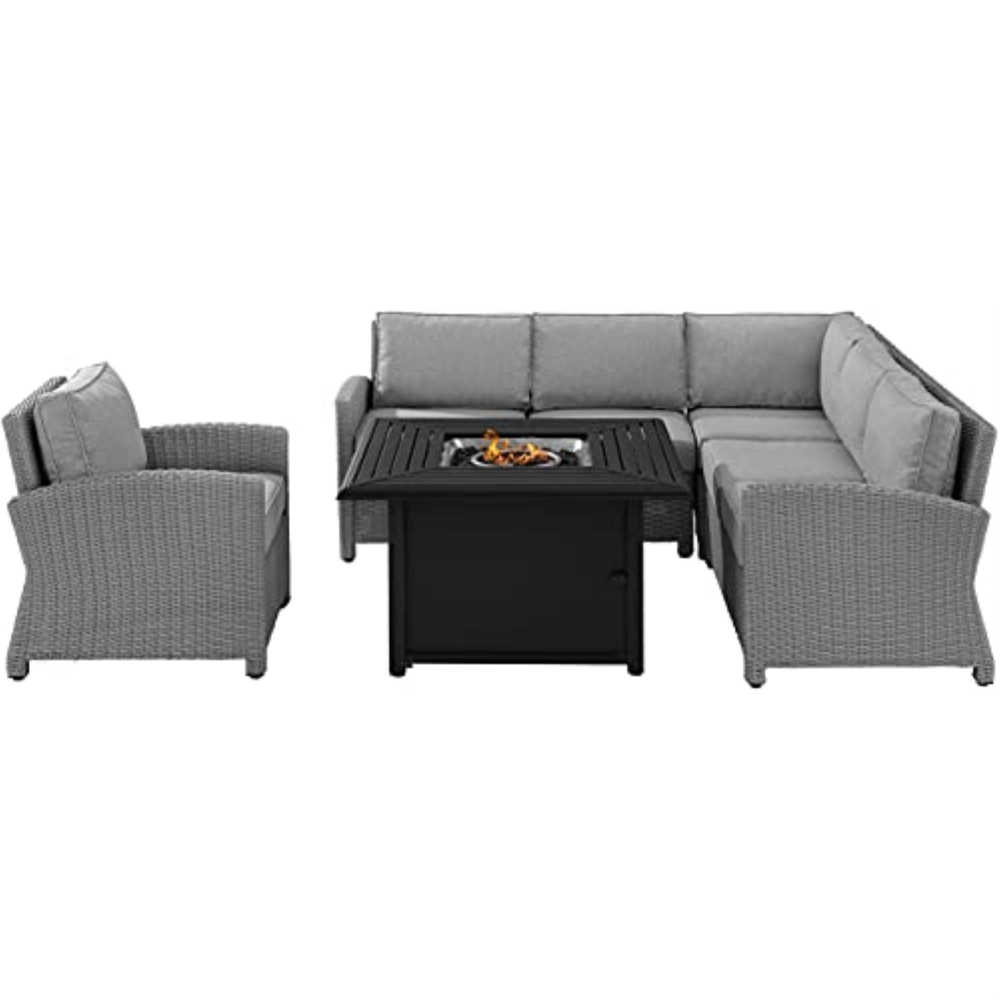 Crosley Furniture Bradenton Gray/Gray 5 Piece Wicker Sectional Set with Fire Table