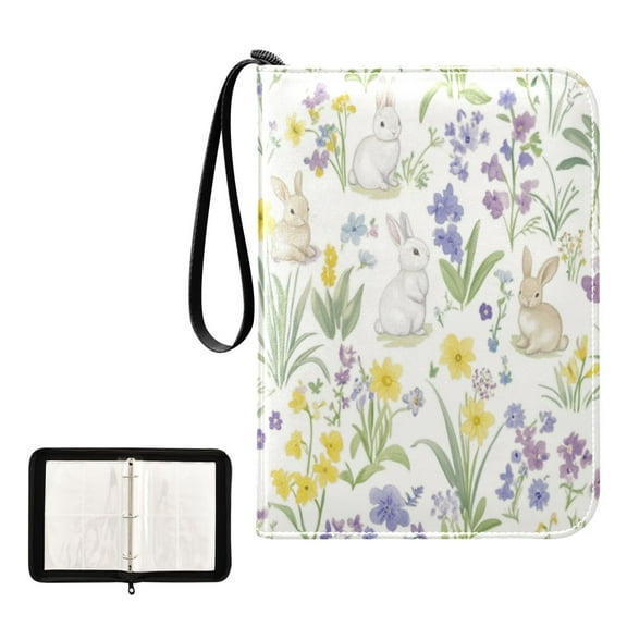 400 Pockets Trading Cards Album,Card Binder 4-Pocket, Cards Collector Album Holder Fits 400 cards with 50 removable sheets Spring Garden with Bunnies