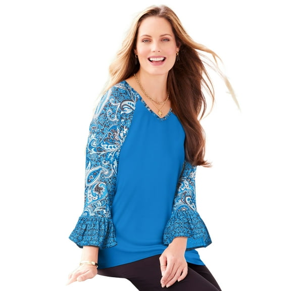 Catherines Women's Plus Size Flounce Sleeve Top
