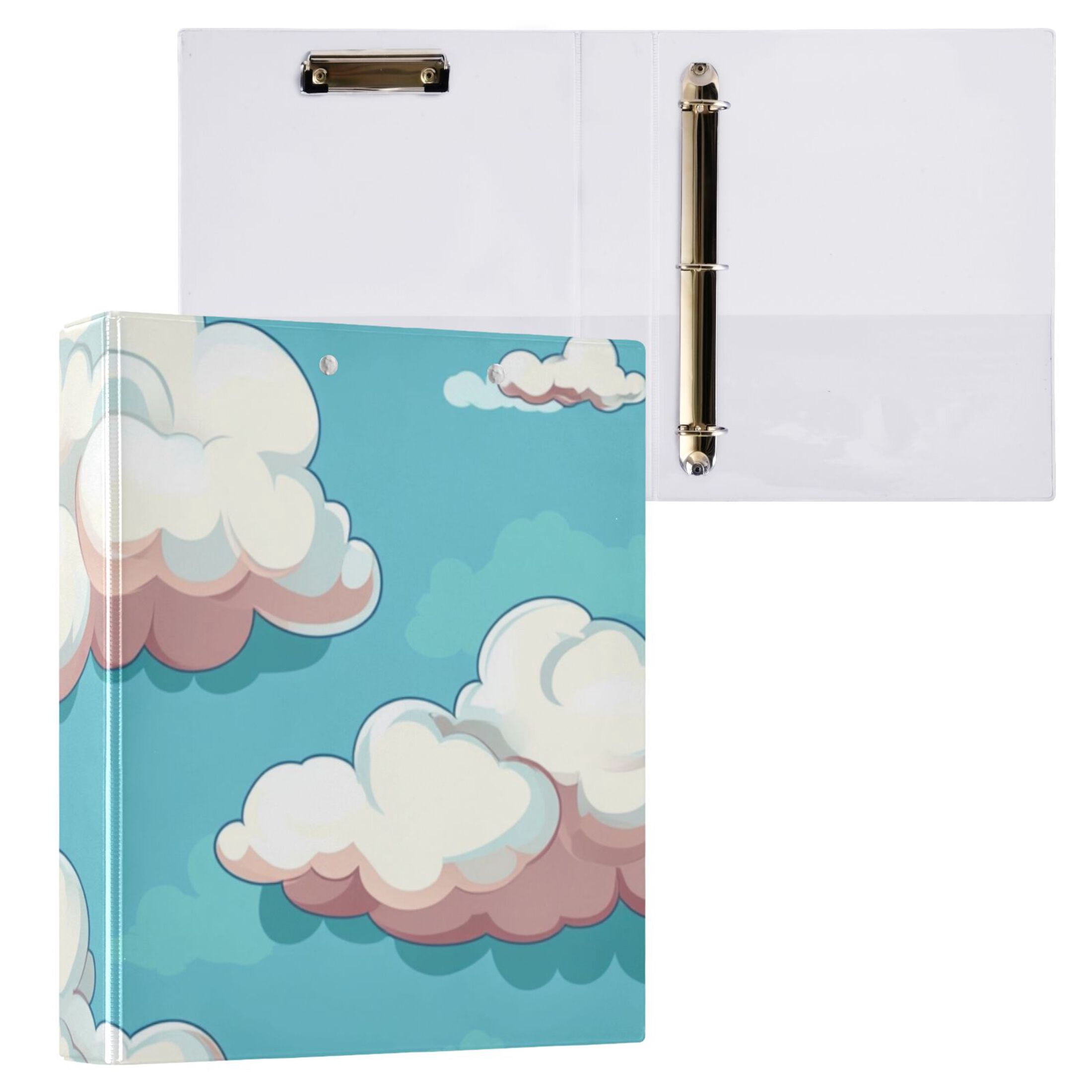 Cartoon Clouds 3 Ring Binders 1.5 inch Hardcover File Folders with Interior Pockets A4 Size Organizer for School Office Hospital