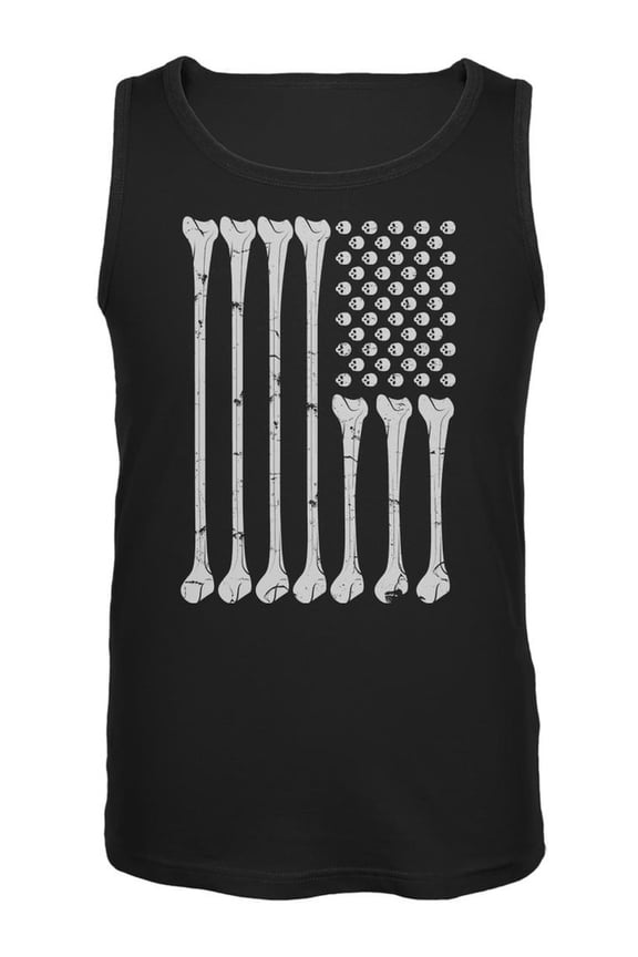 Halloween Skeleton Bones American Flag Black Adult Tank Top - Large