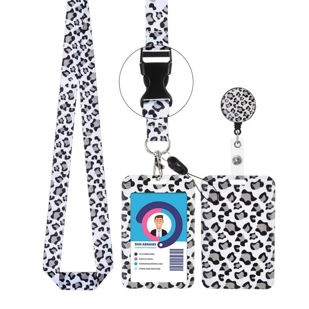 Lanyards for Id Badges Card and Keys-Fashionable ID Card Holders with  Retractable Lanyards-Soft Fiber,Wallet-Cute Neck Lanyard for  Women,Teens,Nurse,Teacher,Coach(Snow Leopard) 