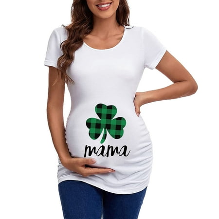 

Xahyotn St Patricks Day Womens Maternity Short Sleeve Crew Neck Letter Graphic Ruched Sides T Shirt Tops Pregnancy Tunic Blouse Summer Gift