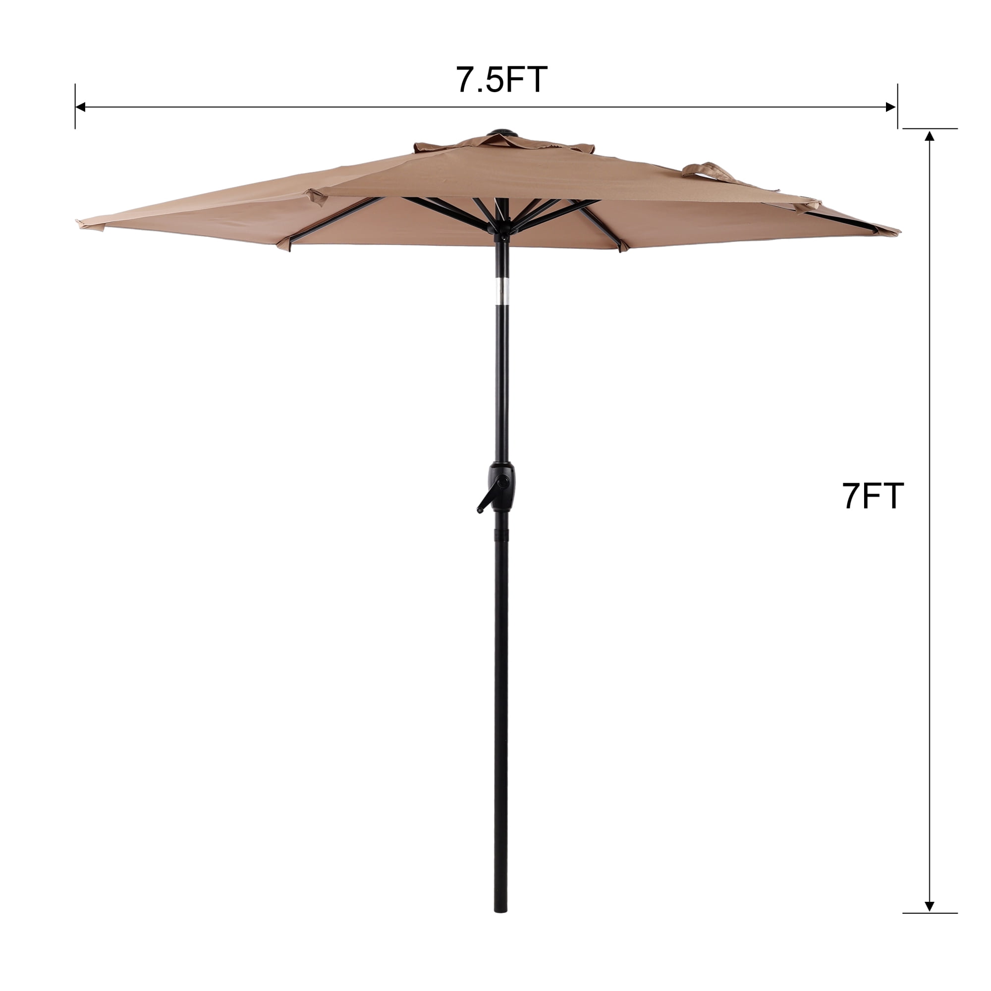 Leumius 7.5FT Patio Umbrella,Outdoor Market Yard Umbrella, Sun Shade Umbrella with Push Button Tilt and Crank Mechanism for Garden, Deck, Pool and Backyard, Not Include Umbrella Base,Brown