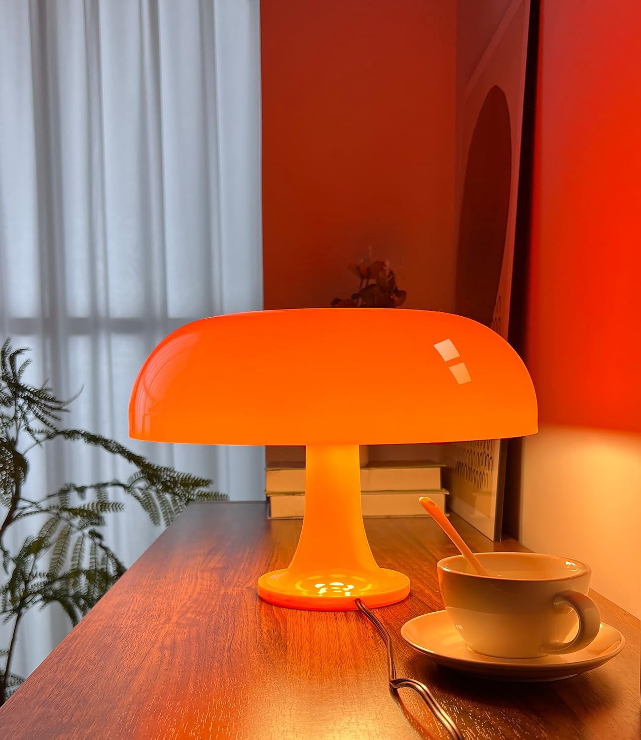 Hnjugfe Midcentury Modern 1-Light LED Desk Lamp Mushroom Table Lamp, Dimmable Table Lamp for Bedroom, Orange Adjustable Light Color Temperature Lighting Home Decor Night Light for Bedside