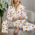 thumbnail image 6 of Yiaed Cartoon Birds & Flowers Print Pajamas Women's Long Sleeve Sleepwear Soft Button Down Loungewear Pjs Lounge Set Nightwear Womens Pajama Pants-Small, 6 of 7