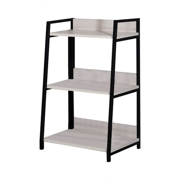 Wooden Bookshelf with 3 Open Compartments Washed White and Black - Saltoro Sherpi