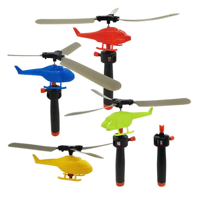 Helicóptero de juguete con cable de tracción - Mecanismo de lanzamiento manual, construcción de plástico resistente, fomenta las habilidades motoras para jugar en interiores y exteriores
