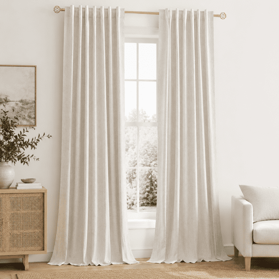 Cream Linen Blend Blackout Window Curtains, 52"W x 84"L, Pack of 2