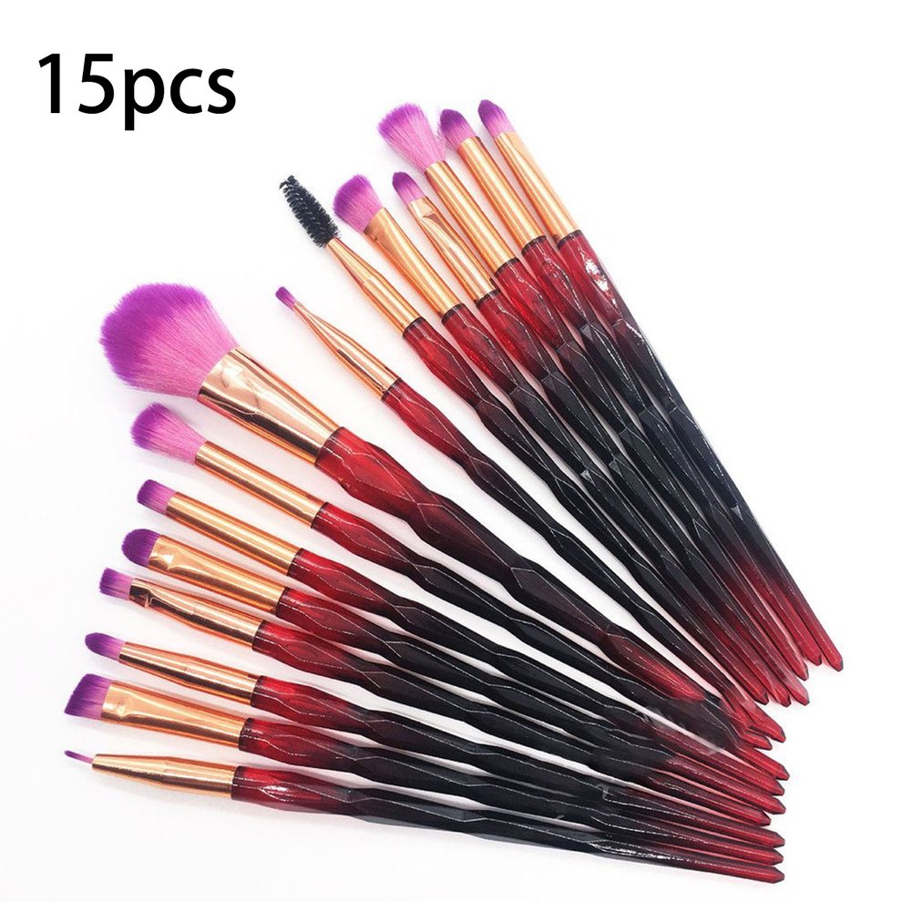 Bean_15 PCS Diamond Make Up Brushes Universal Eyeshadow Brush Face Foundation Brush Powder