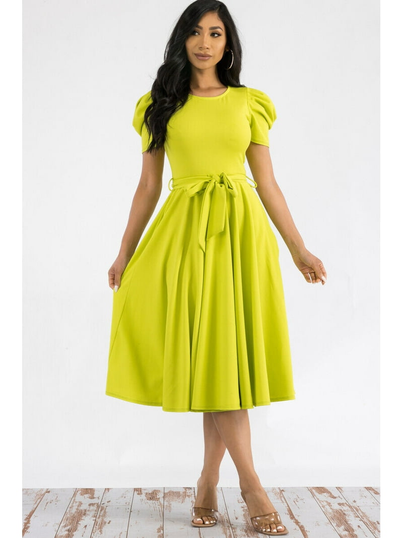 Citron XL Plus Size Women's Puff Sleeve Crew Neckline Midi Length Cocktail Dress with side Pockets - Walmart.com Citron XL Plus Size Women's Puff Sleeve Crew Neckline Midi Length Cocktail Dress with side Pockets - Walmart.com