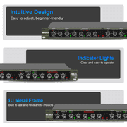 Professional Audio Compressor, 2 Channel Black Dynamic Processor with Noise Gate&Sidechain Insert Dynamic Effects Processor for Studio, Live & Streaming – 1U Rackmount, XLR/TRS Inputts