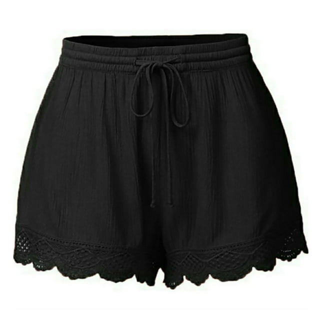 Dealovy Pajamas Shorts for Women Plus Size Drawstring Elastic High Waisted Lace Bottom Comfy Lounge Shorts