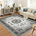 thumbnail image 2 of Twister.CK Washable Vintage Area Rug - 9x12 Traditional Oriental Medallion Floral Design, Stain Resistant Indoor Print Carpet for Entryway Bedroom Living Room Office Kitchen, Kid & Pet Friendly, Grey, 2 of 7