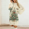 thumbnail image 2 of Women's Round Neck Casual Long Sleeve Plush Christmas Print Dresses for Cozy Holiday Fashion and Everyday Comfort,Khaki,2XL, 2 of 6