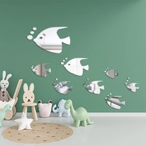 Wall Stickers Sea Animals Fishes Theme Waterproof Acrylic Mirror Wall Decor Stickers Removable Dog Diy Sticky Mural Stickers Decals For Living Room Kid Baby Bedroom Bathroom,Silver Home Wall Sticker