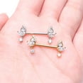thumbnail image 4 of A Pair of Elegant Marquise Leaflet Dangle Sparkle Nipple Barbell, 4 of 5