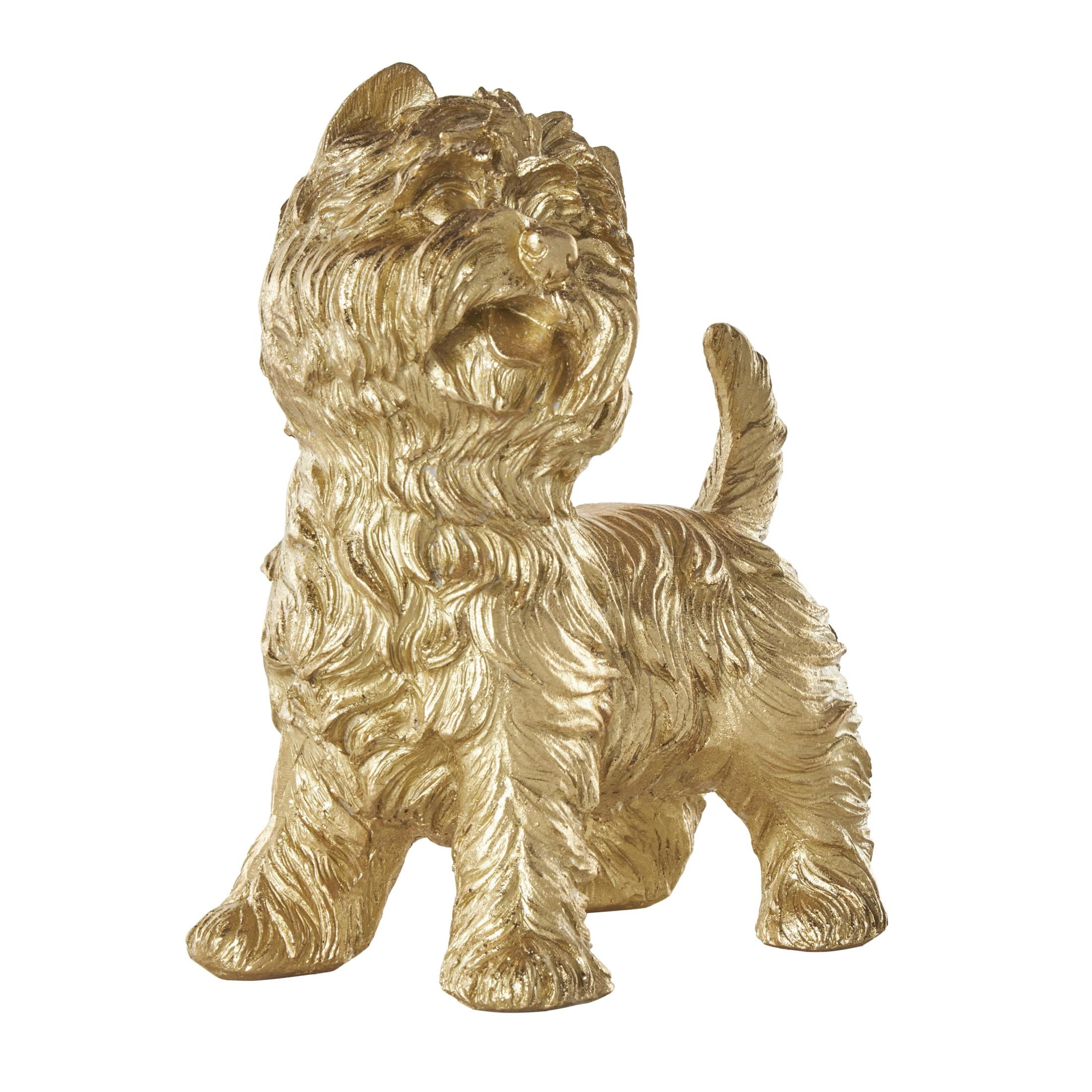 5"W, 9"H Gold Polystone Sitting and Standing Dog Sculpture, by DecMode (2 Count)